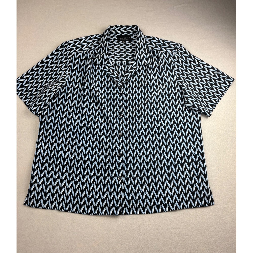 DonnKenny Classics Blouse XL Womens Navy Blue Chevron Geometric Short Sleeve